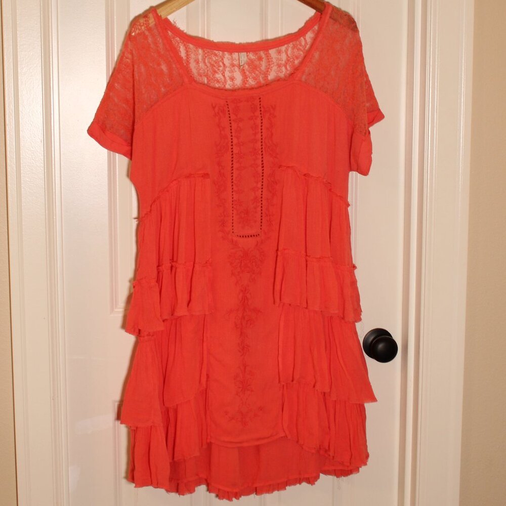 Free People Coral Tiered Mini Dress